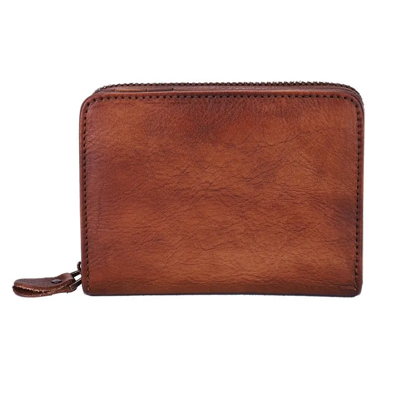 Small Leather Bifold Wallets Vintage Billfold Cute Women Zip Wallets For Ladies