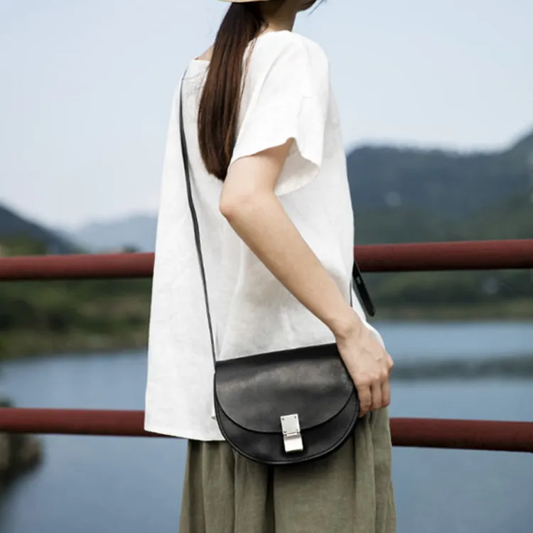 Small Womens Brown Leather Crossbody Saddle Bag Purse Side Bag for Women