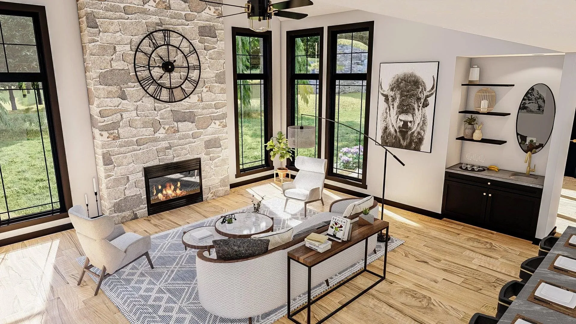 Spacious 5-Bedroom Home Plan with Courtyard Garage and Basement