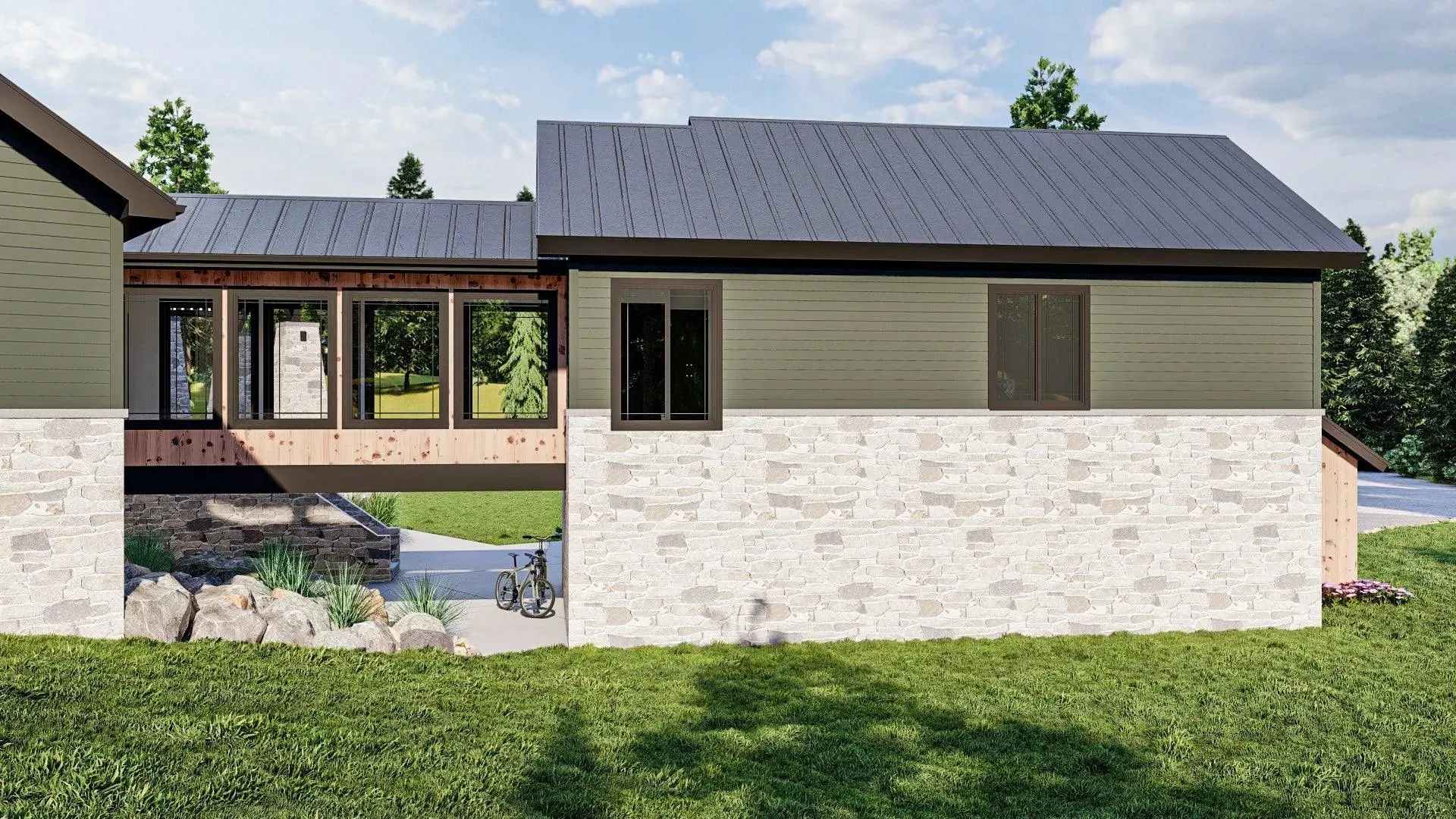 Spacious 5-Bedroom Home Plan with Courtyard Garage and Basement