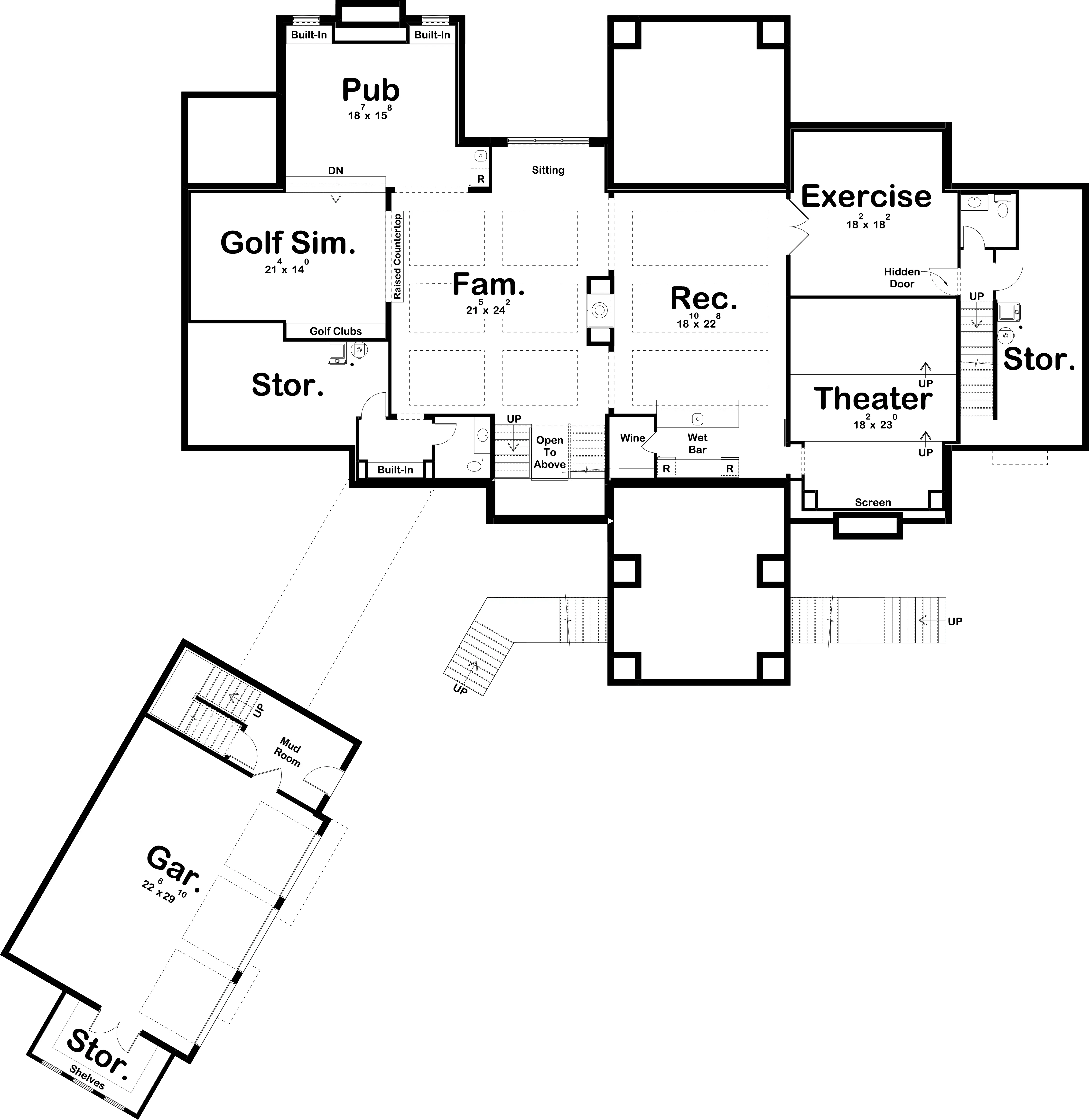 Spacious 5-Bedroom Home Plan with Courtyard Garage and Basement