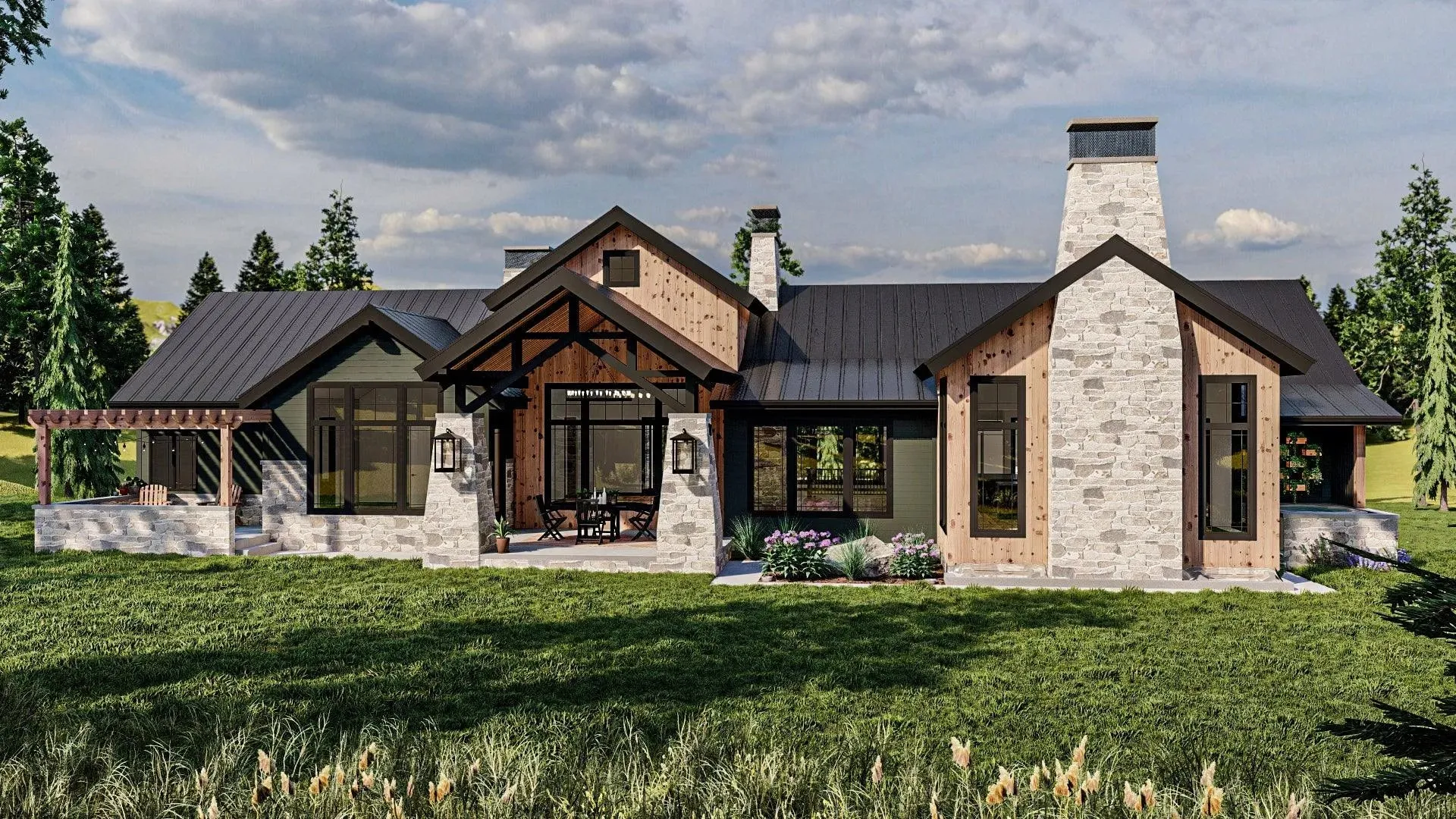 Spacious 5-Bedroom Home Plan with Courtyard Garage and Basement