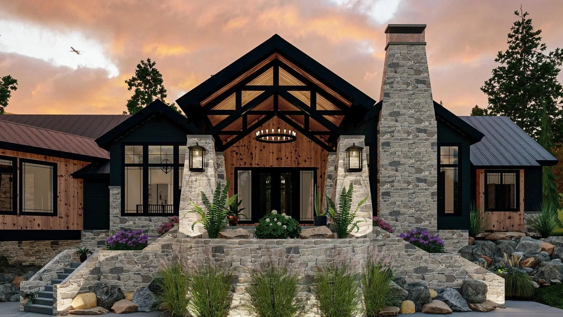 Spacious 5-Bedroom Home Plan with Courtyard Garage and Basement