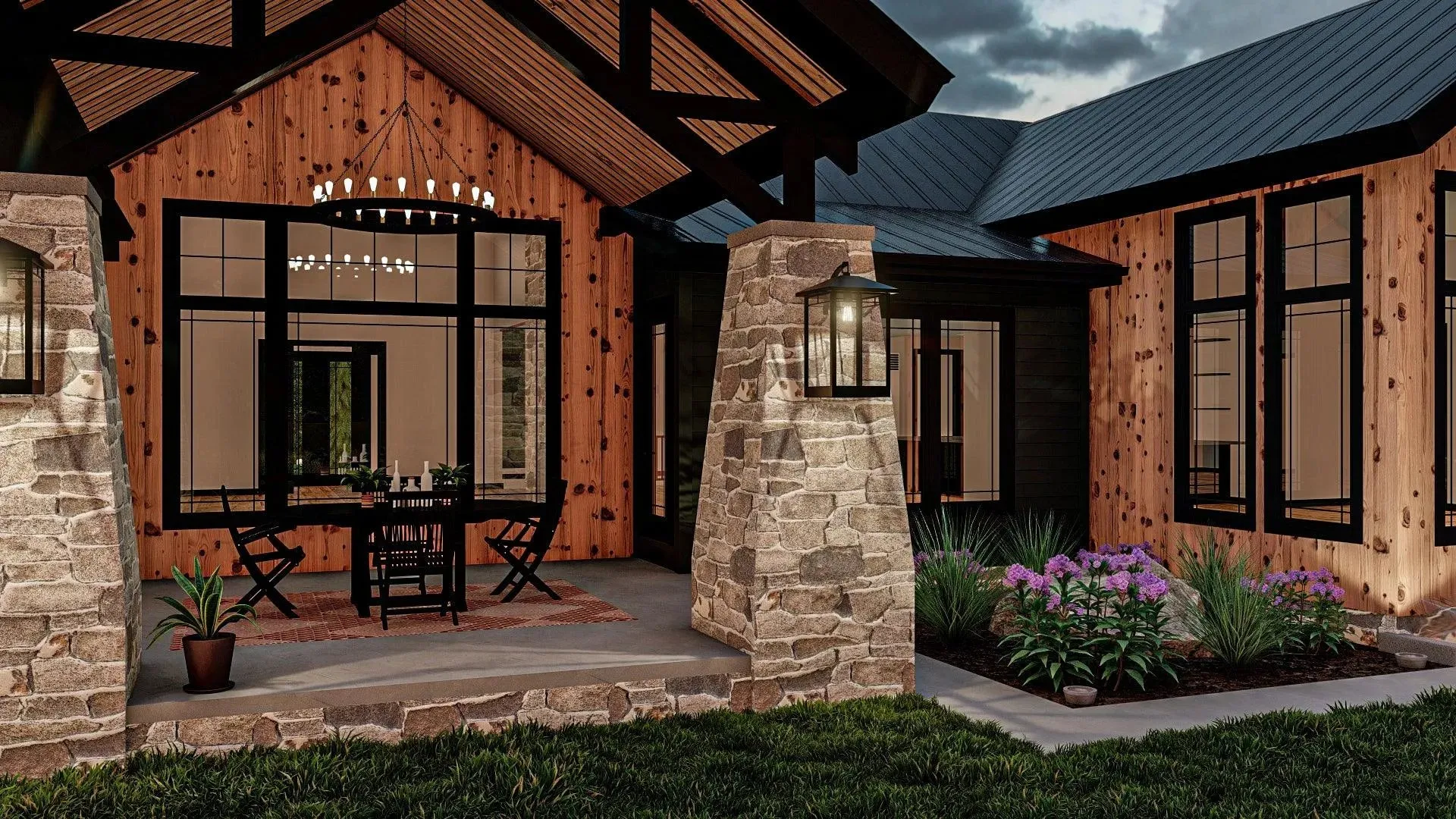 Spacious 5-Bedroom Home Plan with Courtyard Garage and Basement