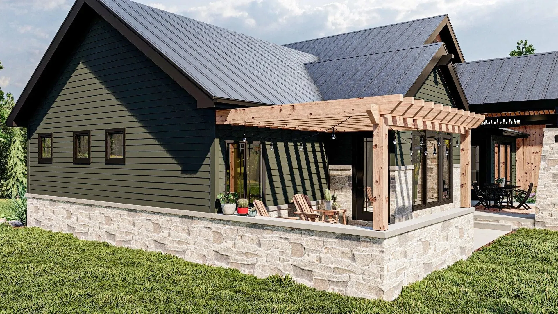 Spacious 5-Bedroom Home Plan with Courtyard Garage and Basement