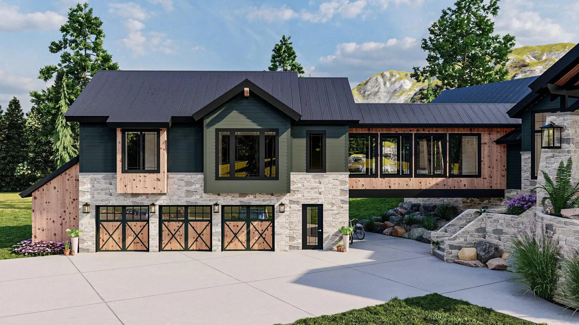 Spacious 5-Bedroom Home Plan with Courtyard Garage and Basement