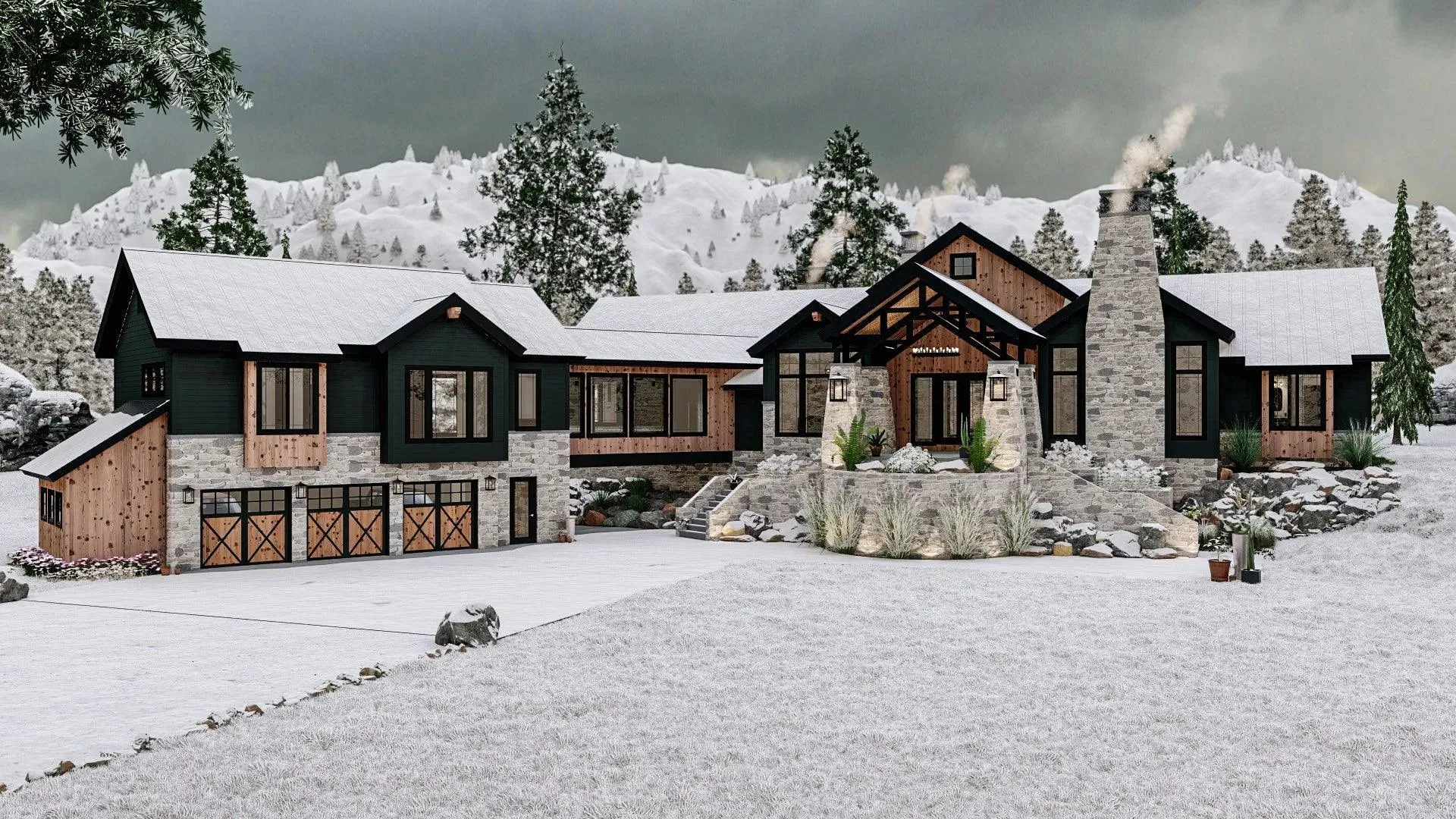 Spacious 5-Bedroom Home Plan with Courtyard Garage and Basement