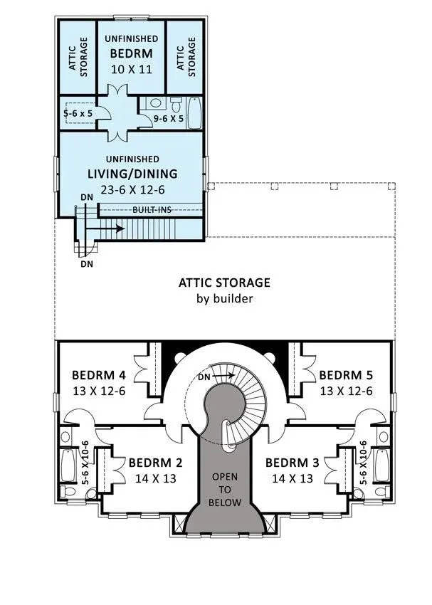 Spacious Five-Bedroom House Plan with Versatile Spaces