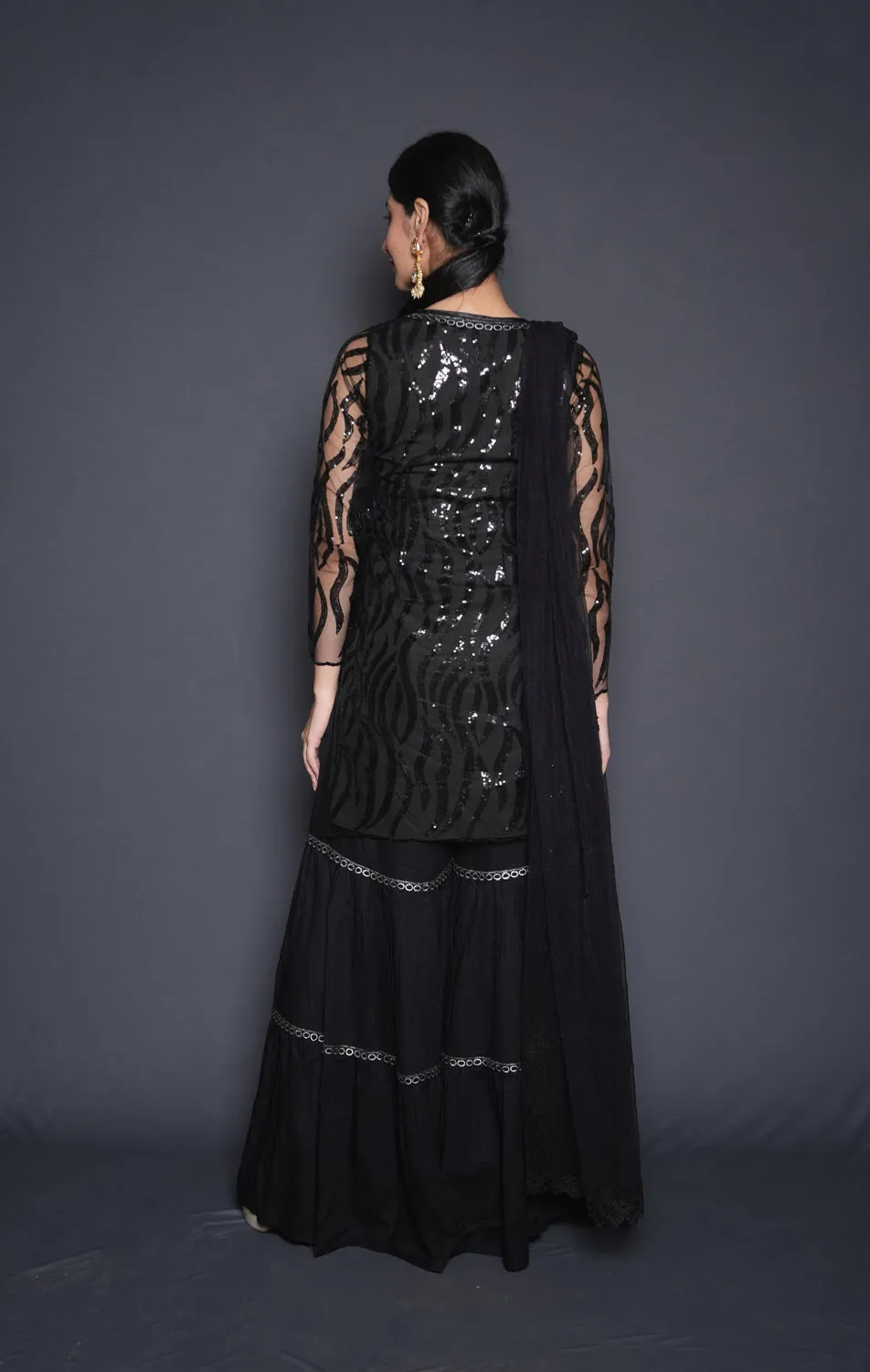Striking Black Embellished Sharara Set