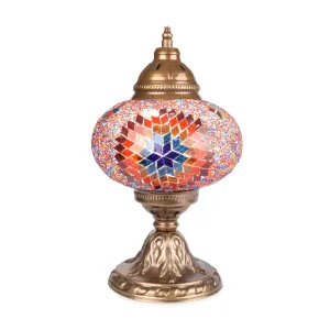 Striking Blue/Red/Orange Handmade Stained Glass Turkish Mosaic Lamp | 1019