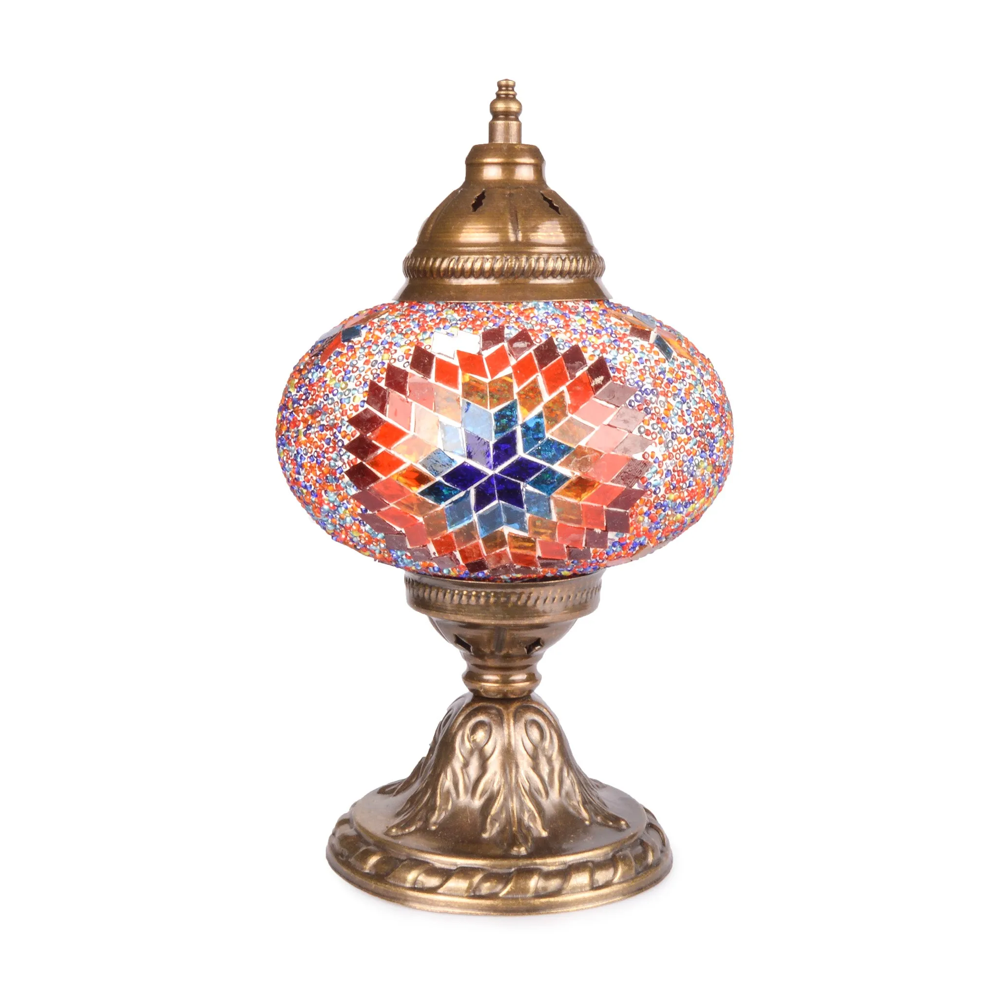 Striking Blue/Red/Orange Handmade Stained Glass Turkish Mosaic Lamp | 1019
