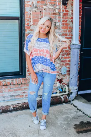 Striking Stripes Tie Dye Top - Navy