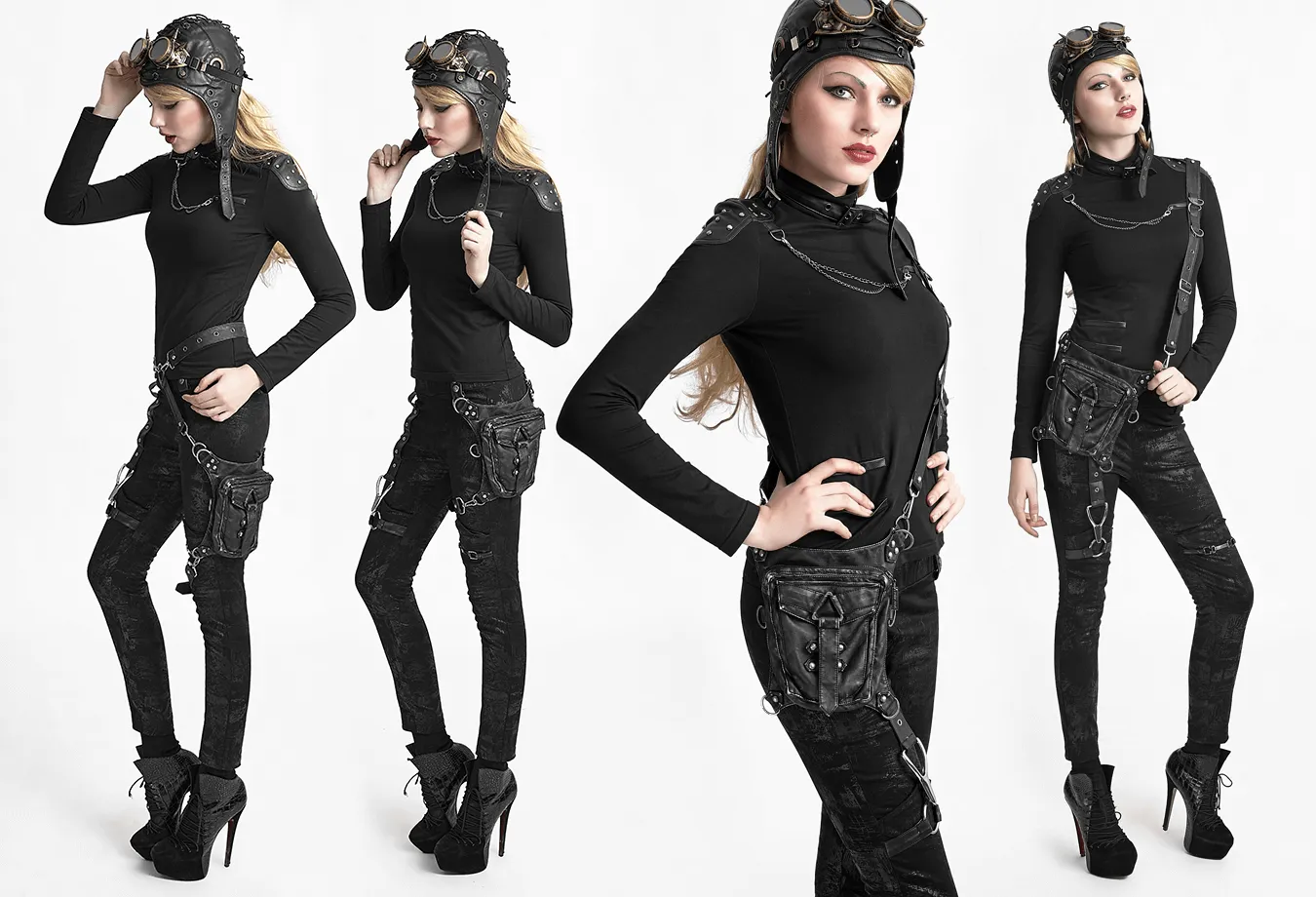 Stylish Female Gothic Black Leather Waist Bag