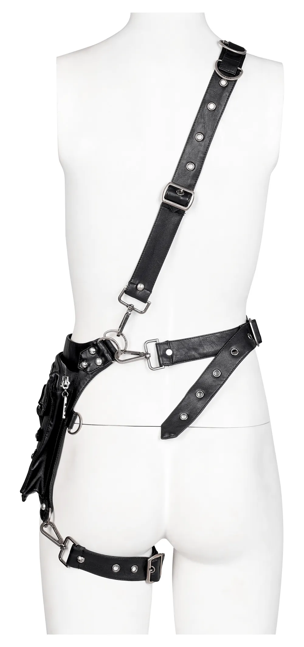Stylish Female Gothic Black Leather Waist Bag