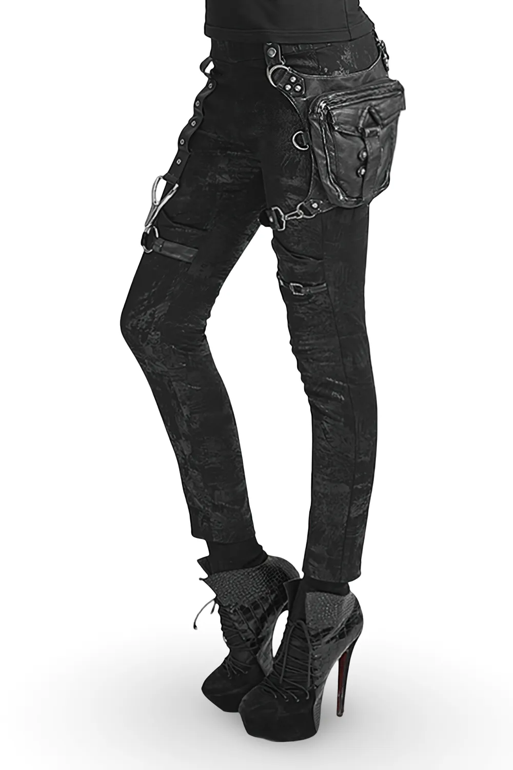 Stylish Female Gothic Black Leather Waist Bag