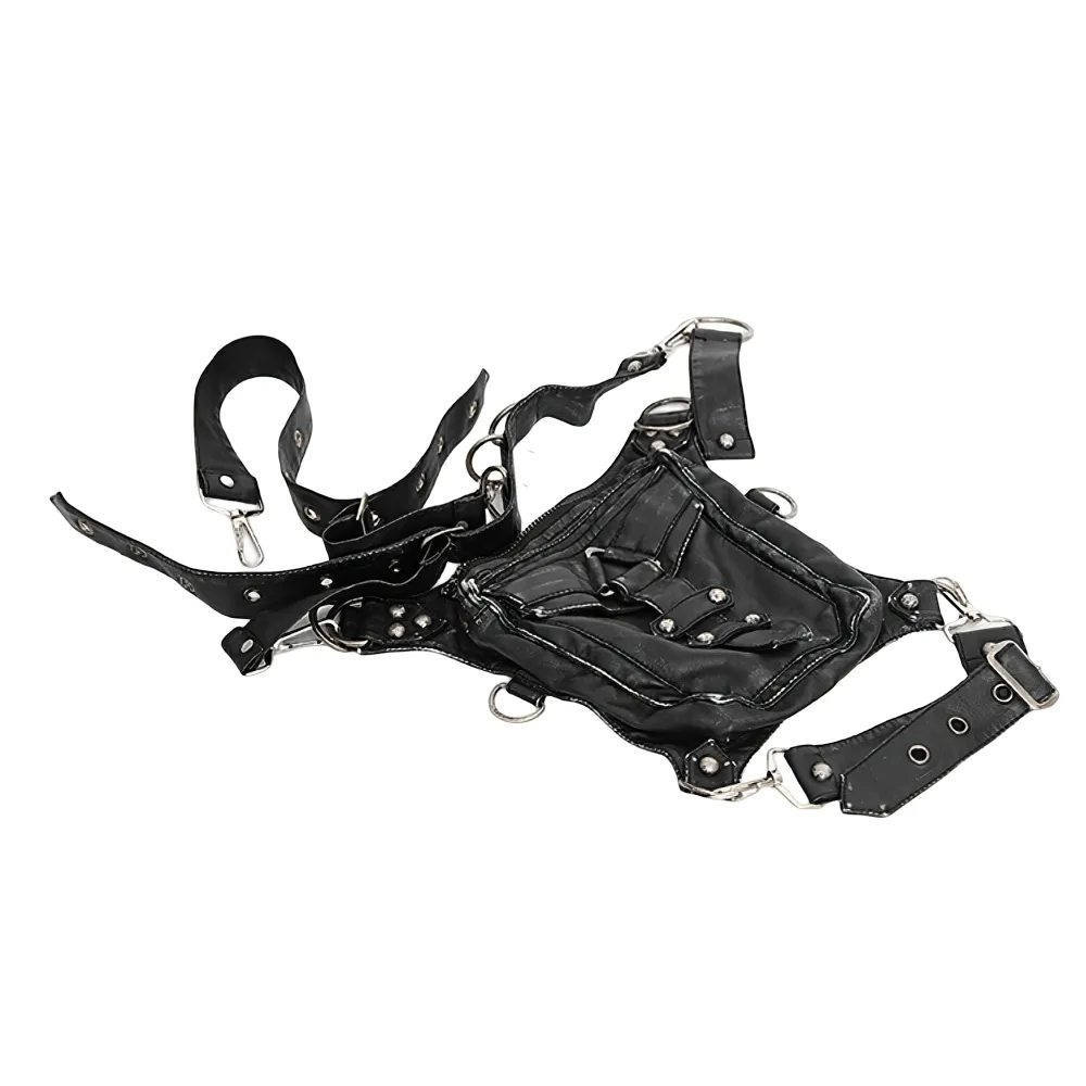 Stylish Female Gothic Black Leather Waist Bag