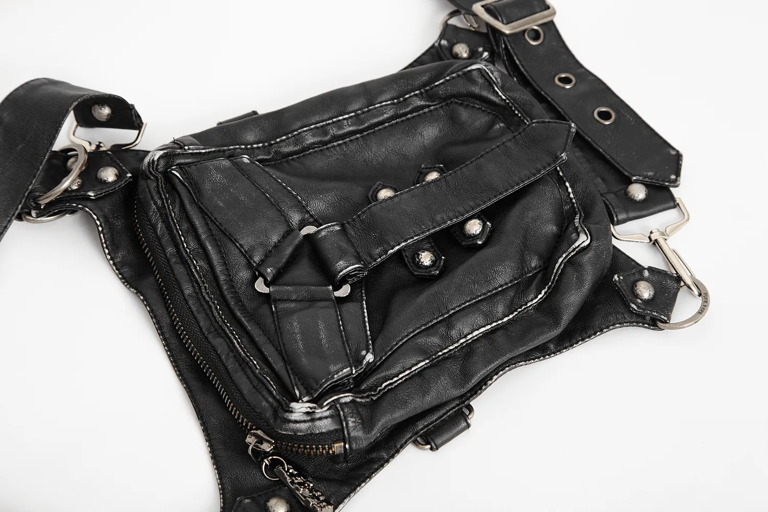 Stylish Female Gothic Black Leather Waist Bag