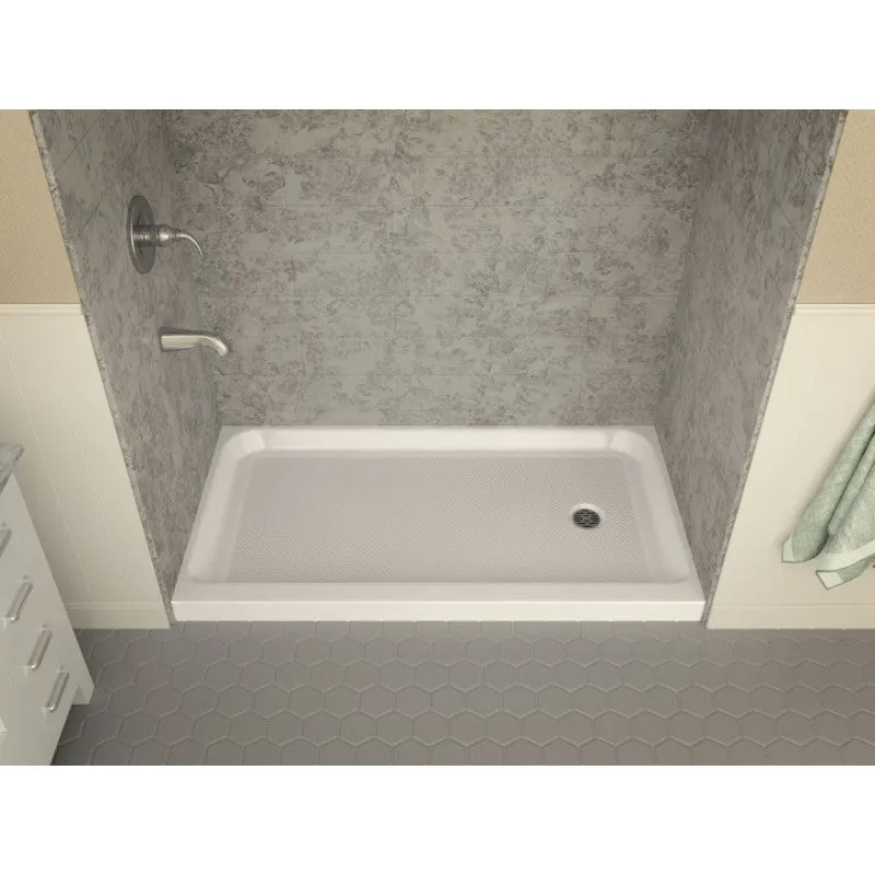 Tier 60" x 32" x 5.5" Right Drain Acrylic Shower Base in Glossy White