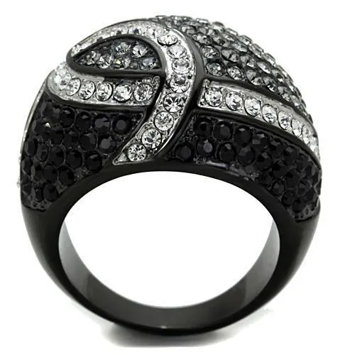 Two-Tone IP Black Stainless Steel Ring with Top Grade Crystal in Black Diamond for Women Style TK1733