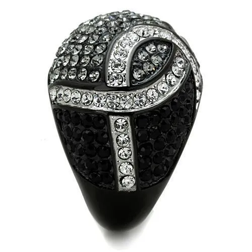 Two-Tone IP Black Stainless Steel Ring with Top Grade Crystal in Black Diamond for Women Style TK1733