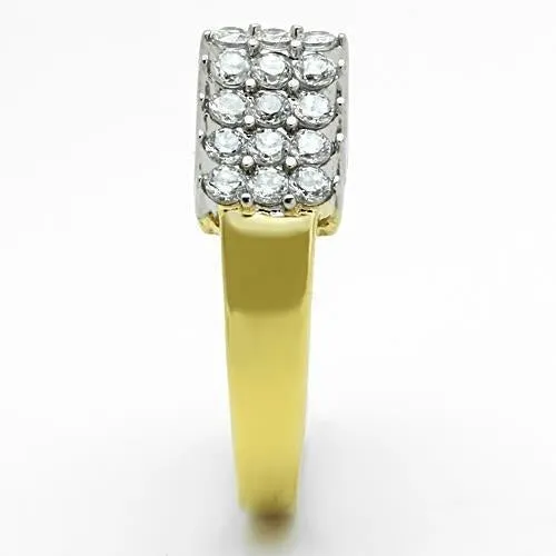 Two-Tone IP Gold (Ion Plating) Stainless Steel Ring with AAA Grade CZ in Clear for Women Style TK1376