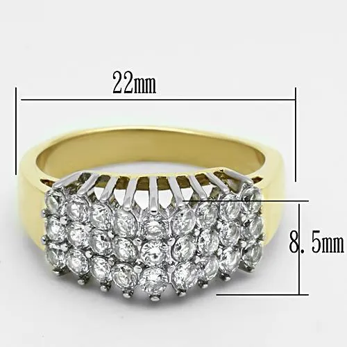 Two-Tone IP Gold (Ion Plating) Stainless Steel Ring with AAA Grade CZ in Clear for Women Style TK1376
