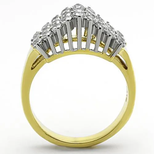 Two-Tone IP Gold (Ion Plating) Stainless Steel Ring with AAA Grade CZ in Clear for Women Style TK1376