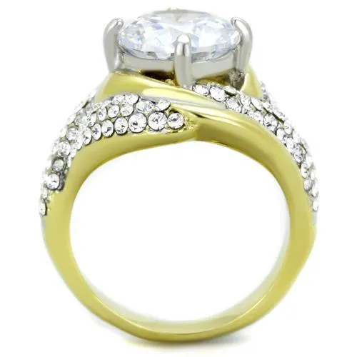 Two-Tone IP Gold (Ion Plating) Stainless Steel Ring with AAA Grade CZ in Clear for Women Style TK1910