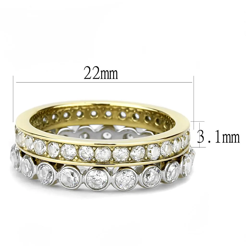 Two-Tone IP Gold (Ion Plating) Stainless Steel Ring with AAA Grade CZ in Clear for Women Style TK3232