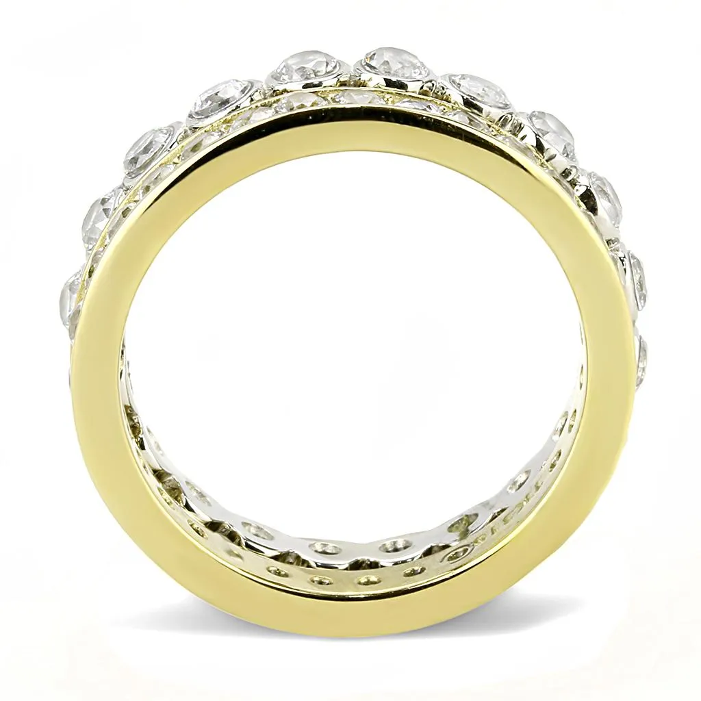 Two-Tone IP Gold (Ion Plating) Stainless Steel Ring with AAA Grade CZ in Clear for Women Style TK3232