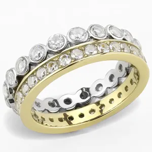 Two-Tone IP Gold (Ion Plating) Stainless Steel Ring with AAA Grade CZ in Clear for Women Style TK3232