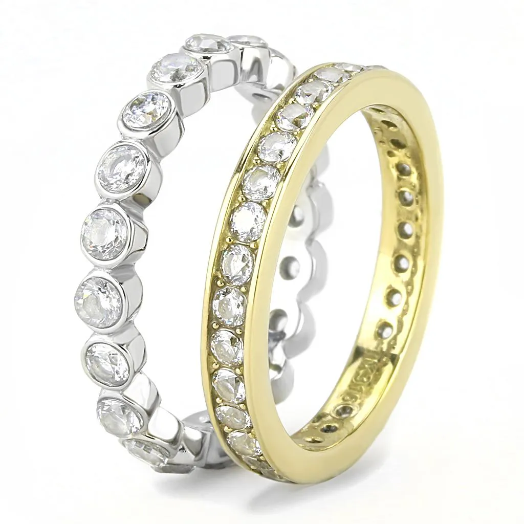 Two-Tone IP Gold (Ion Plating) Stainless Steel Ring with AAA Grade CZ in Clear for Women Style TK3232