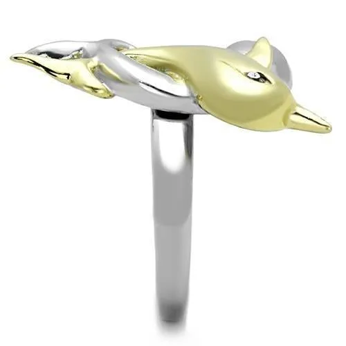 Two-Tone IP Gold (Ion Plating) Stainless Steel Ring with Top Grade Crystal in Clear for Women Style TK1698