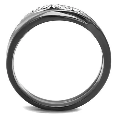 Two Tone IP Light Black (IP Gun) Stainless Steel Ring with Top Grade Crystal in Clear for Women Style TK1340PJ