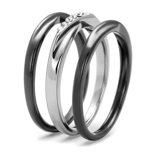 Two Tone IP Light Black (IP Gun) Stainless Steel Ring with Top Grade Crystal in Clear for Women Style TK1340PJ