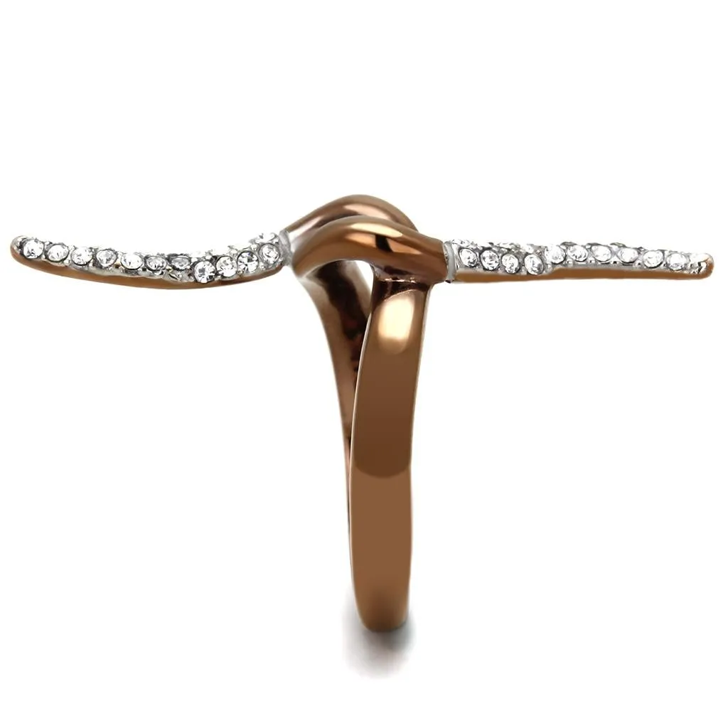 Two Tone IP Light Brown (IP Light coffee) Stainless Steel Ring with Top Grade Crystal in Clear for Women Style TK2991