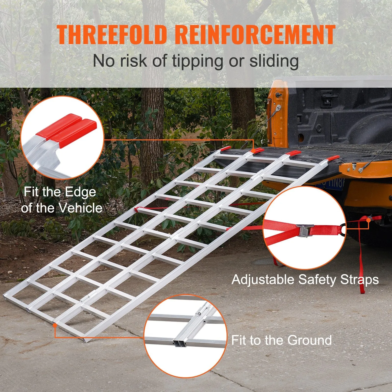 Vevor Aluminum Ramp 1500 lbs Capacity 77" x 24" Tri-Fold Load Straps New