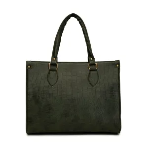 Women dark green solid textured office bag