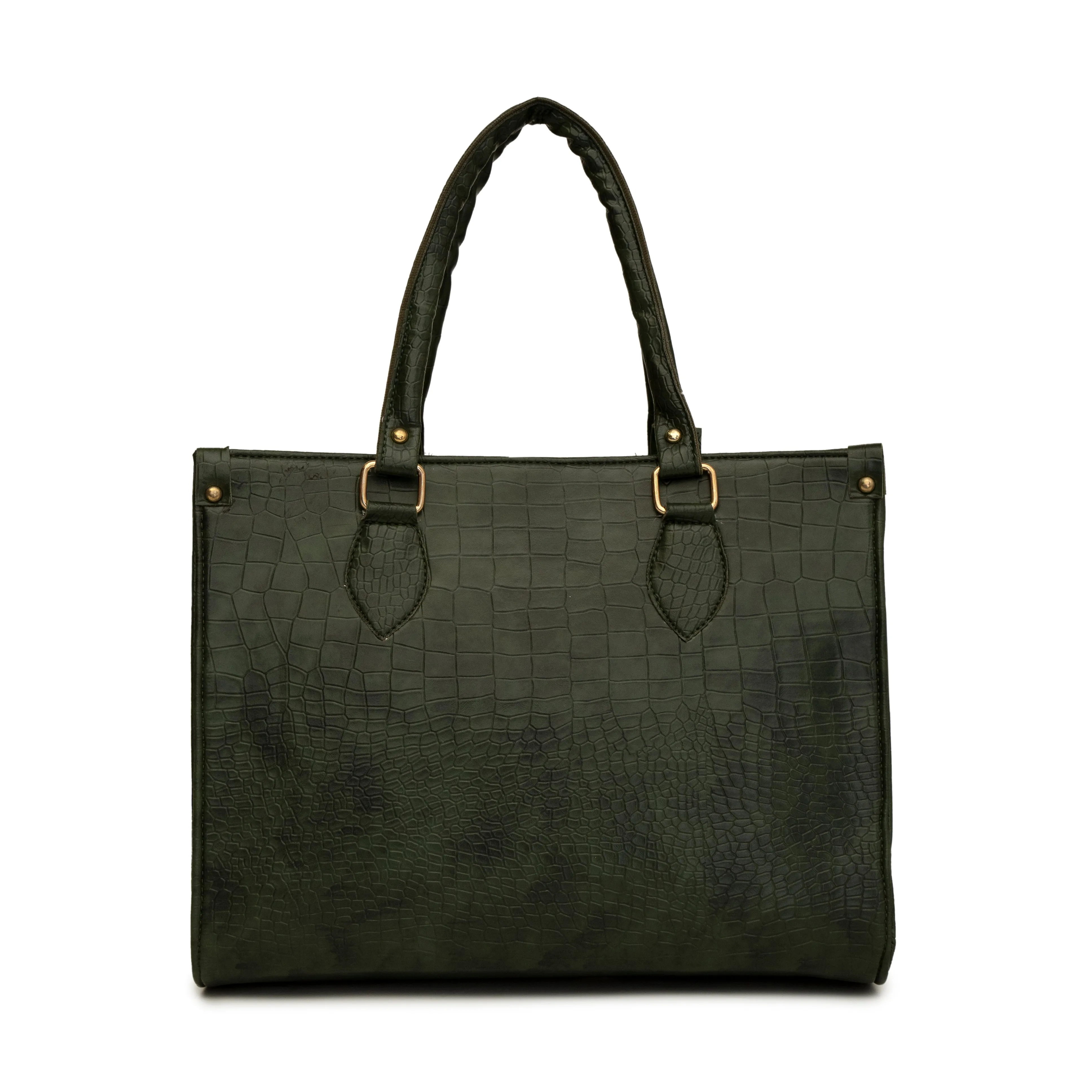 Women dark green solid textured office bag