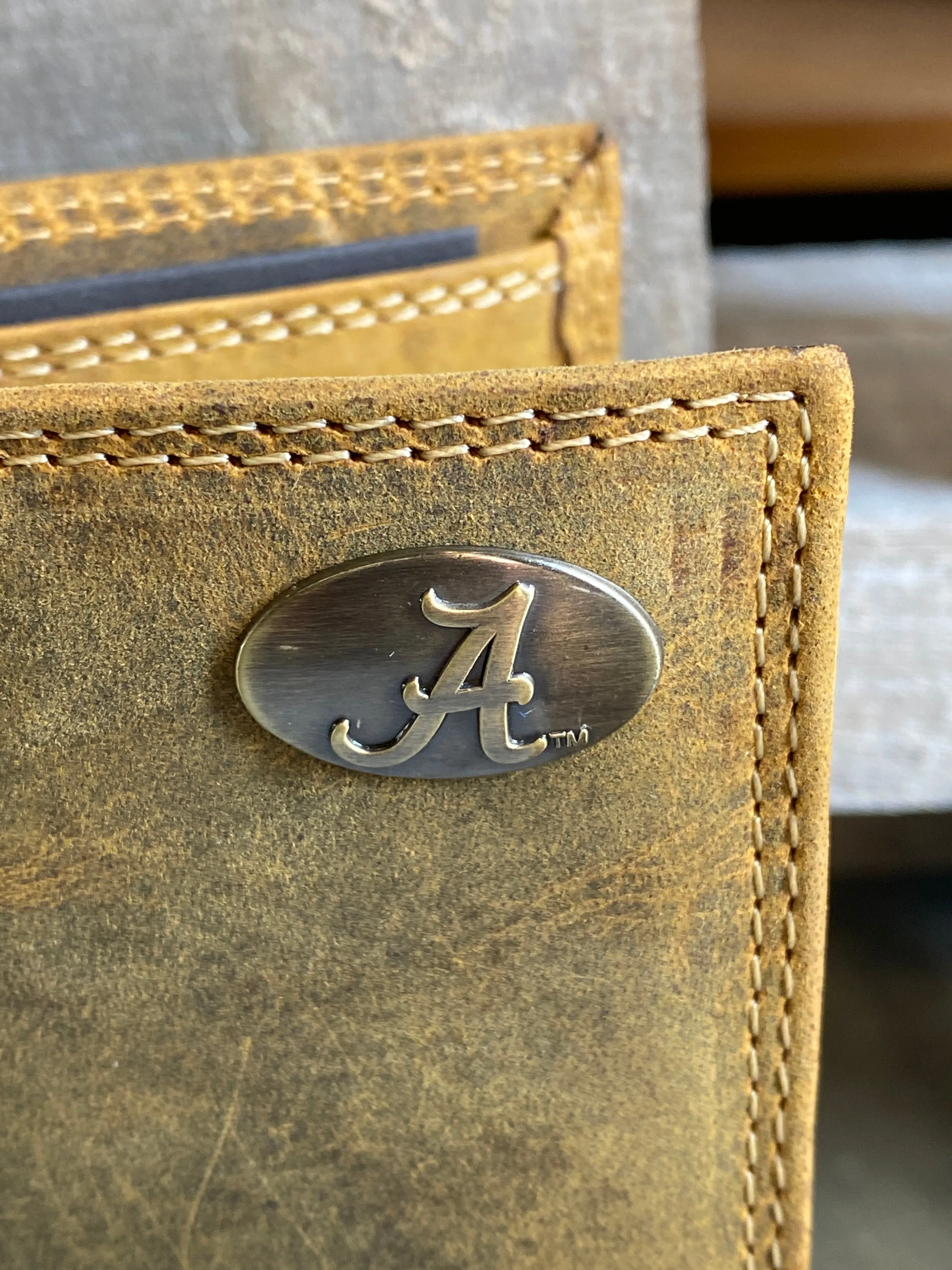 Zep Pro IWT1VINT-UAL University of Alabama Roll Tide Vintage Brown “Crazy Horse” Leather Bi-fold Wallet